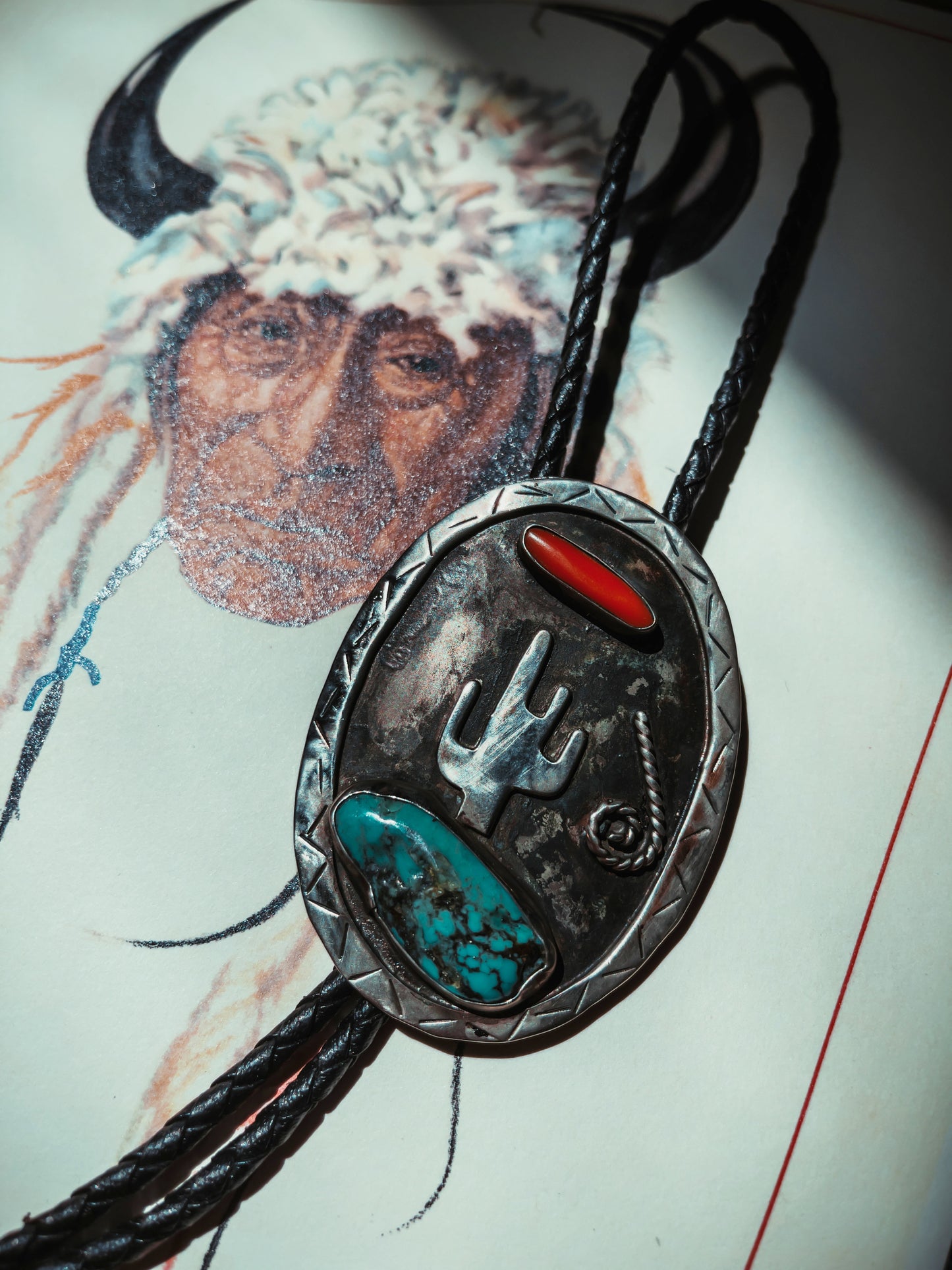 Old Pawn Cactus Bolo Tie